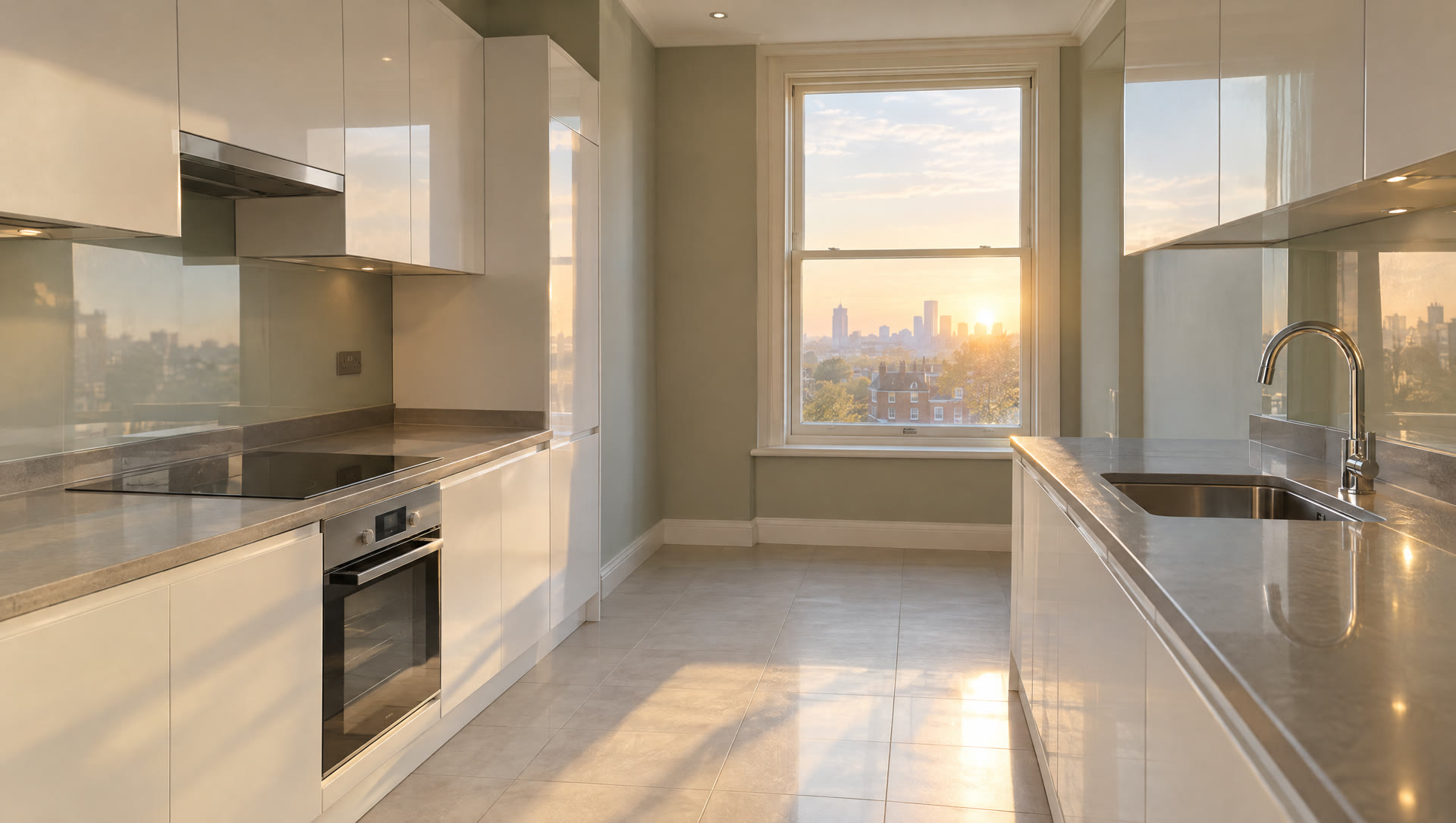 Spotless flat kitchen after an end of tenancy clean