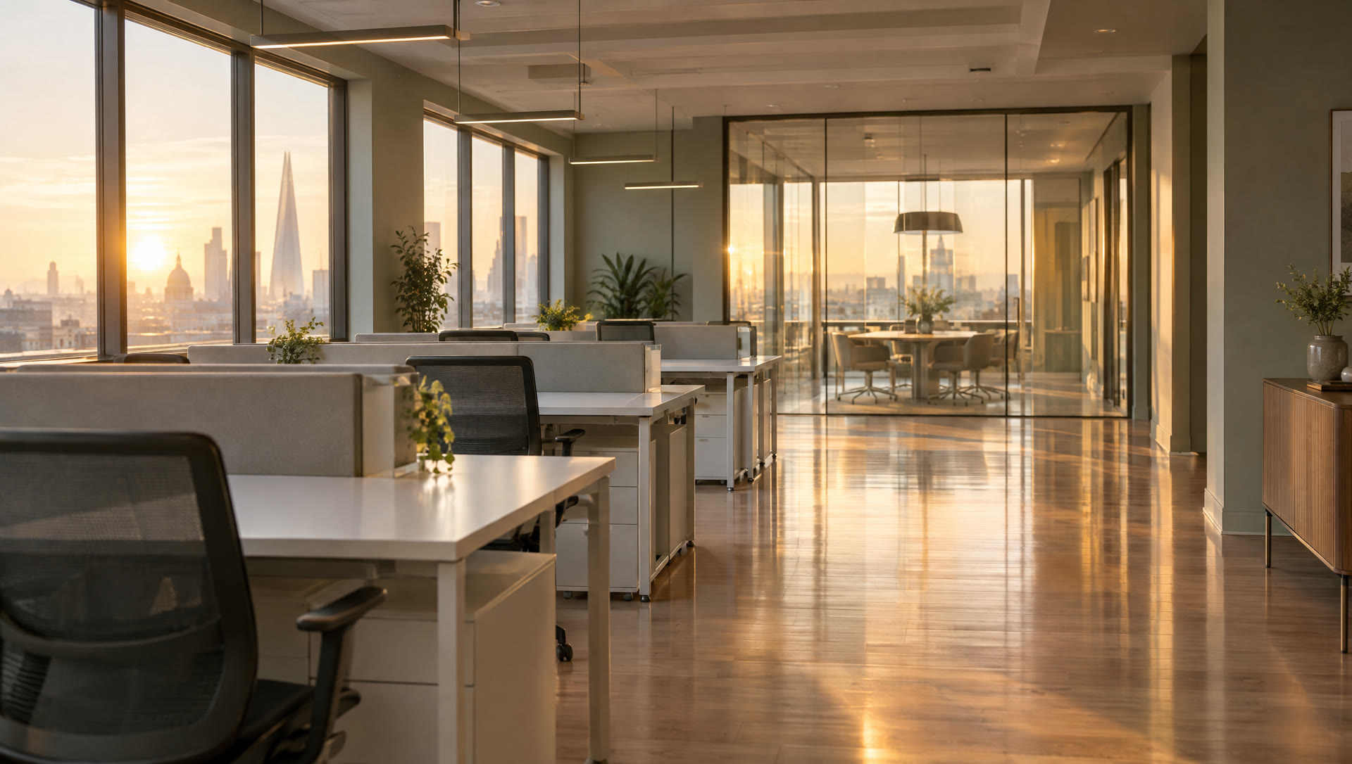 Open-plan office cleaned before the morning